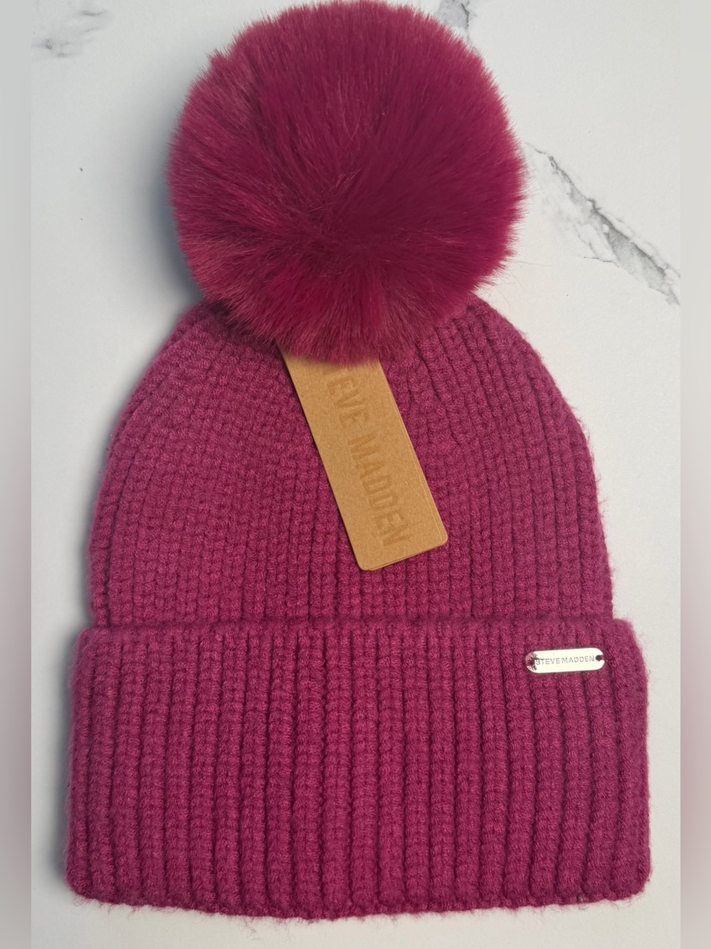 Steve Madden Kids Pom Beanie - Berry